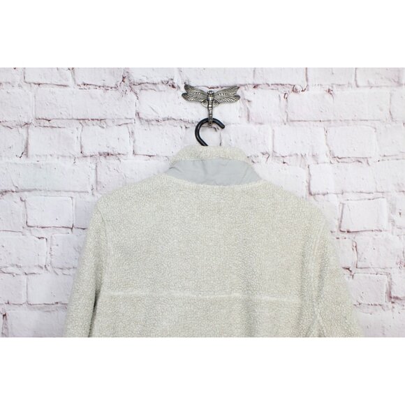 LL Bean Hi-Pile Fleece Pullover Quarter Snap Kangaroo pocket Cream L - Picture 10 of 12